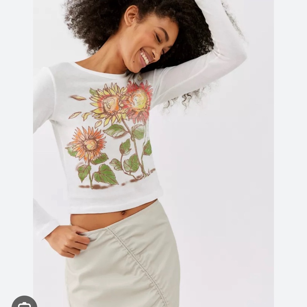 Urban Outfitters floral graphic baby tee long sleeve crop top